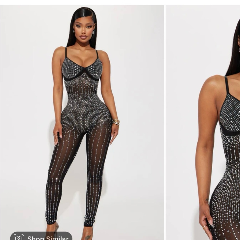 Black Sheer Rhinestone Jumpsuit